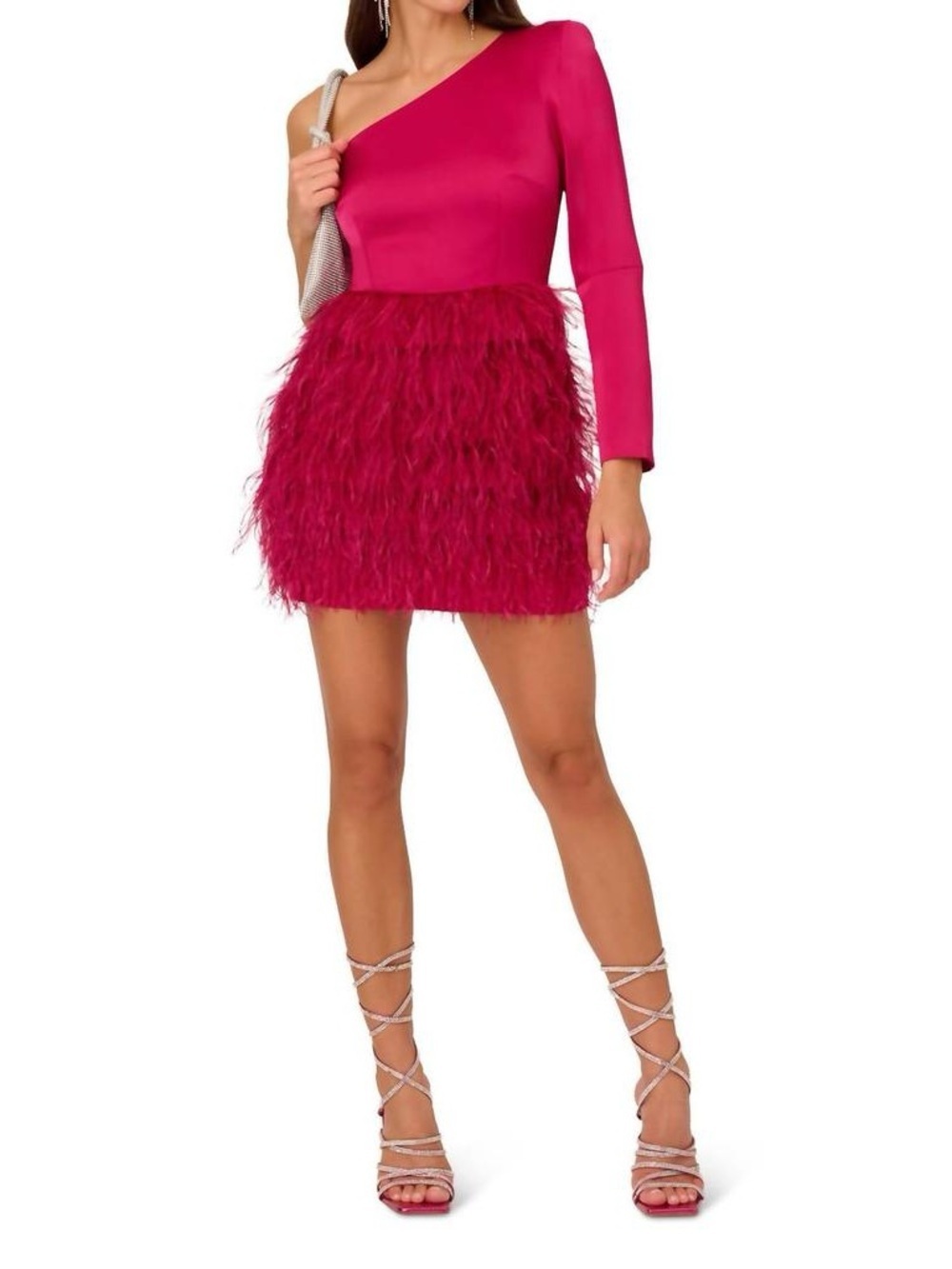 Liv Foster Asymmetric Feathered Satin Minidress Size 0 - Picture 2 of 13